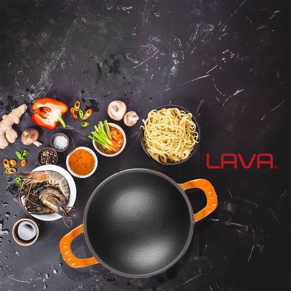 Lava Döküm Mini Wok Yekpare Kulplu Çap(Ø)16cm.  Turuncu - 6