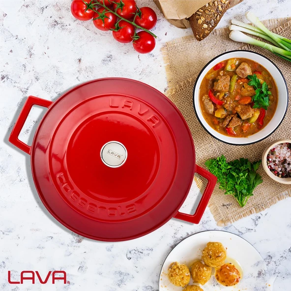 Lava Döküm Yuvarlak Tencere. Folk Çap(Ø)24cm.  Kırmızı - Resim 7