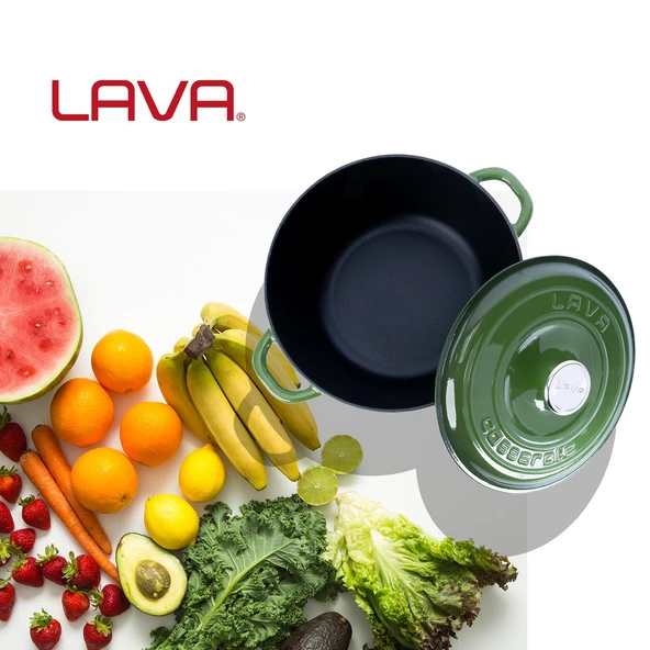 Lava Döküm Yuvarlak Tencere Döküm Demir Kapak New Heritage Serisi Çap(Ø)26cm.  Yeşil - Resim 7