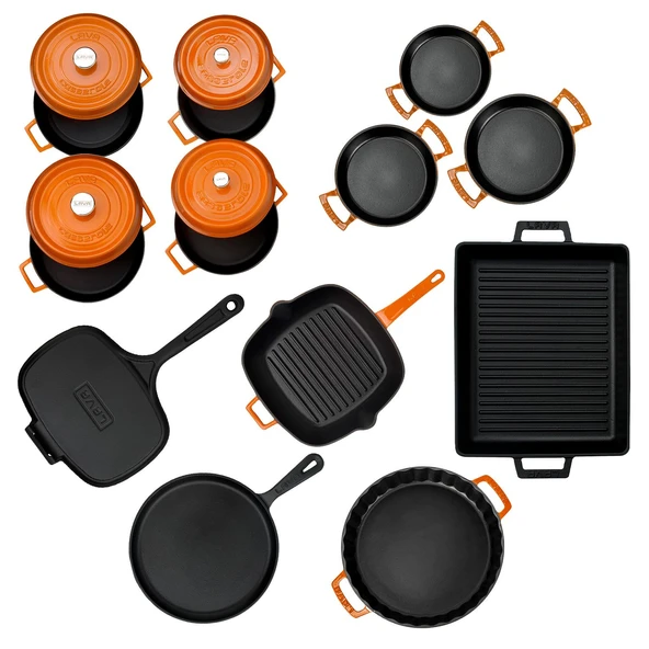 Lava Döküm 12x Trendy Serisi 17 Parça Tencere & Tava Seti  Turuncu - Resim 4