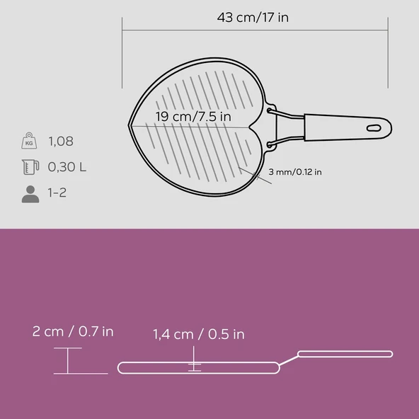 Lava Döküm Sığ Izgara Tavası Love Serisi Silikon Tel Saplı Ölçü 22x23cm.  Pembe - Resim 6