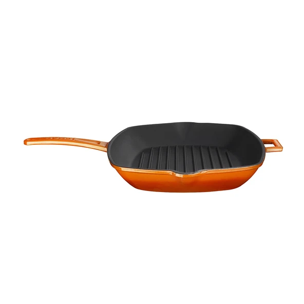 Lava Döküm Dikdörtgen Izgara Tava Döküm Demir Yekpare Saplı Ölçü 26x32cm.  Turuncu