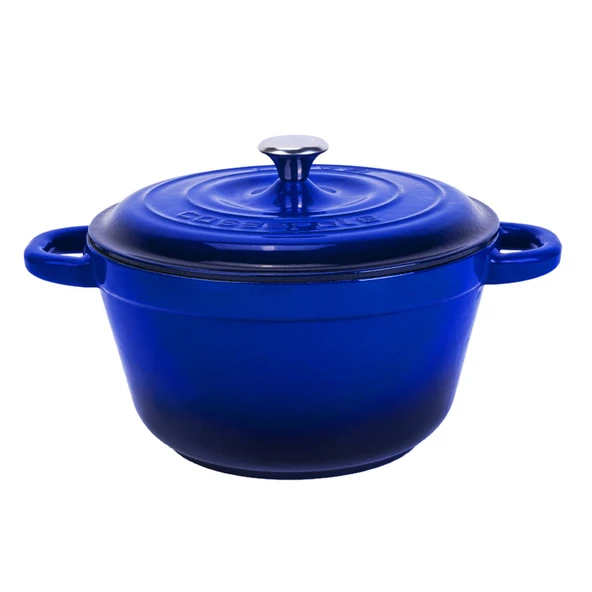 Lava Döküm Yuvarlak Tencere Döküm Demir Kapak New Heritage Serisi Çap(Ø)26cm.  Mavi