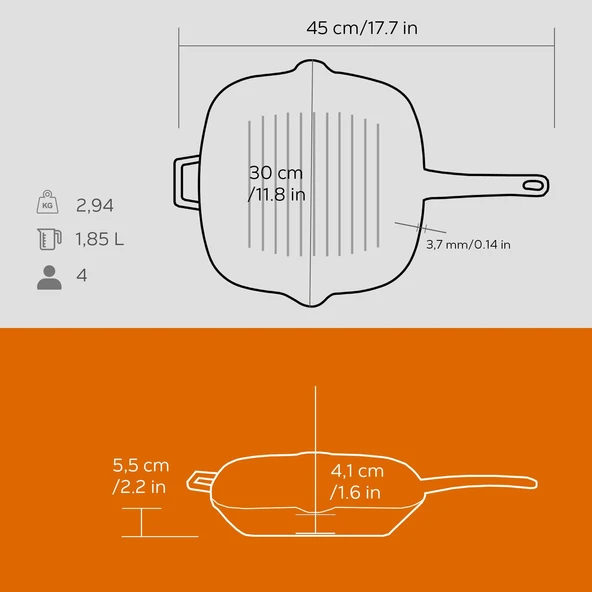 Lava Döküm Kare Izgara Tava Döküm Demir Yekpare Saplı Ölçü 26x26cm.  Turuncu - Resim 5