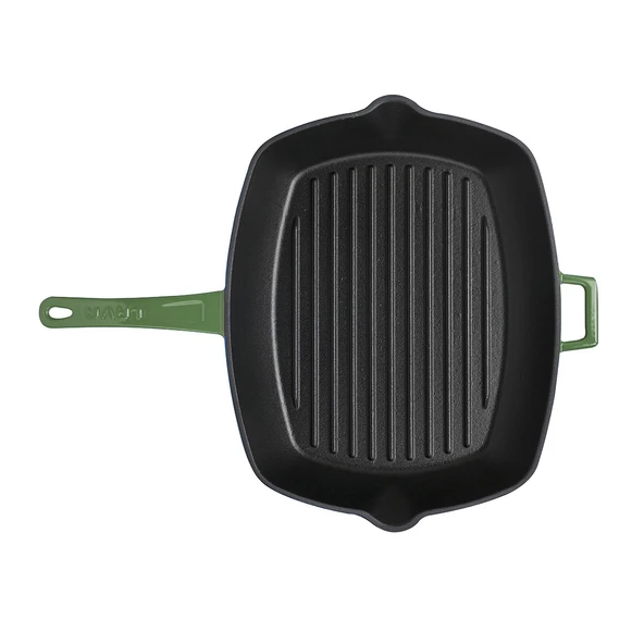 Lava Döküm Dikdörtgen Izgara Tava Döküm Demir Yekpare Saplı Ölçü 26x32cm.  Yeşil - Resim 2