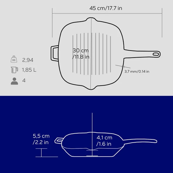 Lava Döküm Kare Izgara Tava Döküm Demir Yekpare Saplı Ölçü 26x26cm.  Mavi - Resim 5
