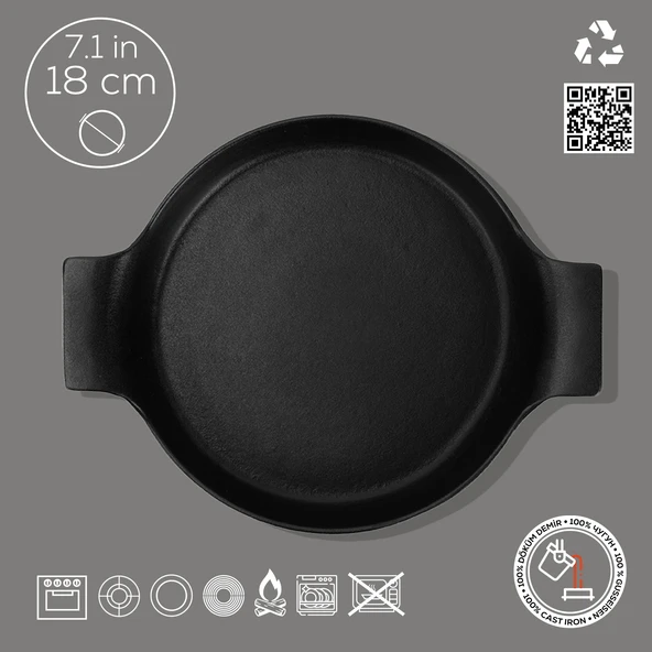 Lava Döküm Yuvarlak Sahan Döküm Demir Yekpare Çift Kulplu Çap(Ø)18cm. - Resim 4