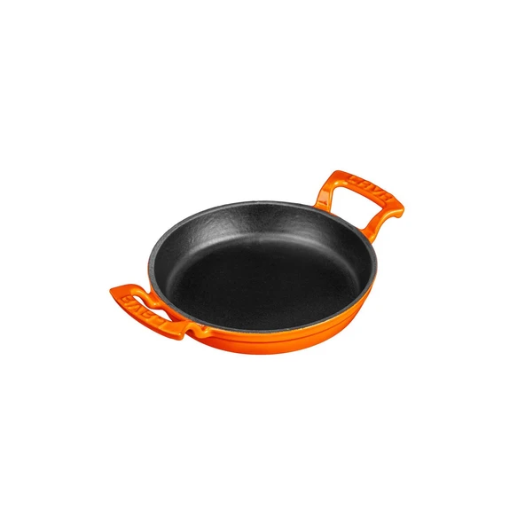 Lava Döküm Yuvarlak Sahan Döküm Demir Yekpare Çift Kulplu Çap(Ø)16cm.  Turuncu - Resim 2