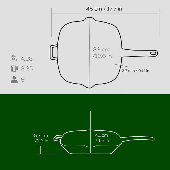 Lava Döküm Dikdörtgen Izgara Tava Döküm Demir Yekpare Saplı Ölçü 26x32cm.  Yeşil - Resim 5