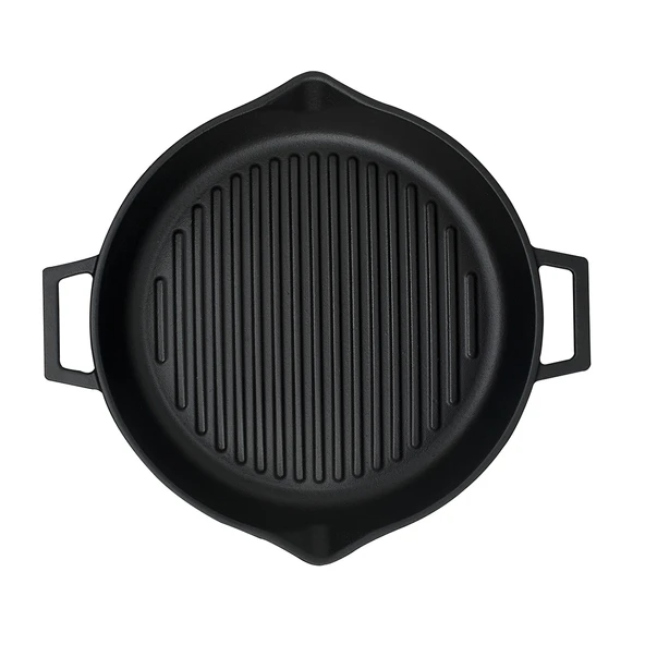 Lava Döküm Yuvarlak Izgara Tavası Döküm Demir Yekpare Çift Kulplu Konkav Taban 15mm. Çap(Ø)30cm. - 3