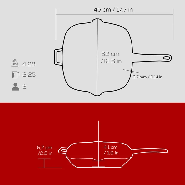 Lava Döküm Dikdörtgen Izgara Tava Döküm Demir Yekpare Saplı Ölçü 26x32cm.  Kırmızı - 6