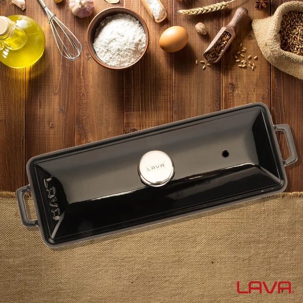 Lava Döküm Ekmek Tenceresi / Terrine Serisi. Ölçü 11x29cm.  Siyah - Resim 7