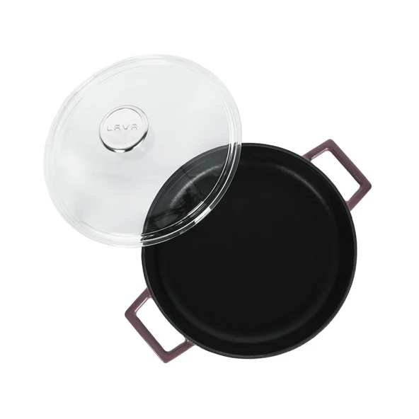 Lava Döküm Çok Amaçlı Yayvan Tencere. Glaze Serisi Çap(Ø)24cm. - Kırmızı  Mor - Resim 3