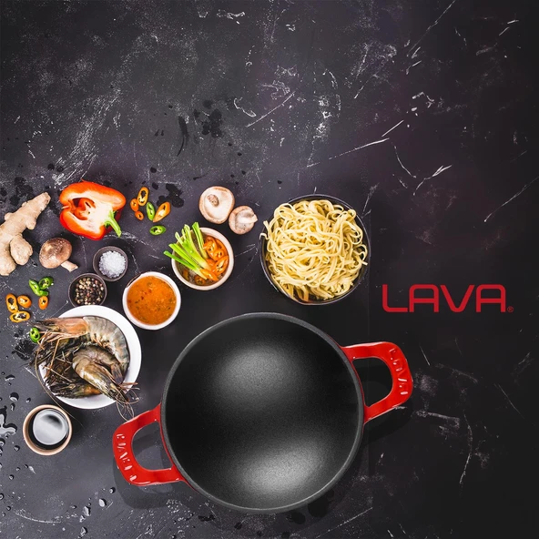 Lava Döküm Mini Wok Yekpare Kulplu Çap(Ø)16cm.  Kırmızı - 6