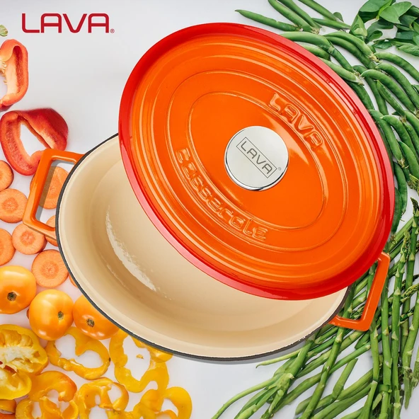 Lava Döküm Oval Tencere. Edition Serisi Ölçü 25x31cm.  Turuncu - Resim 7