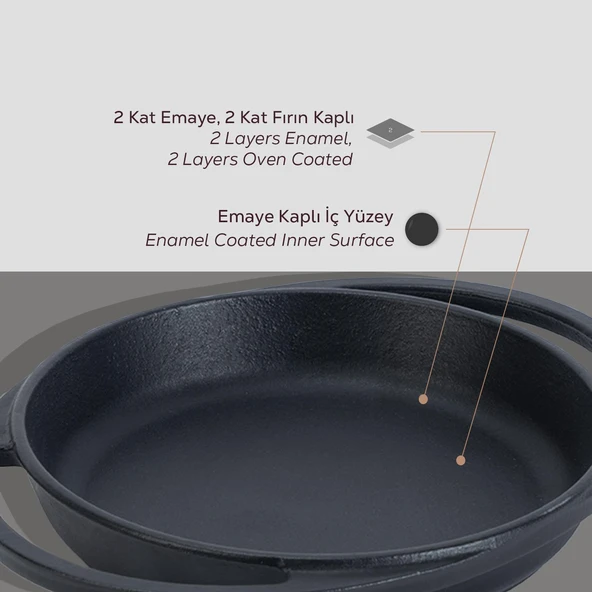 Lava Döküm Yuvarlak Sahan Döküm Demir Yekpare Çift Kulplu Çap(Ø)16cm. - Resim 6