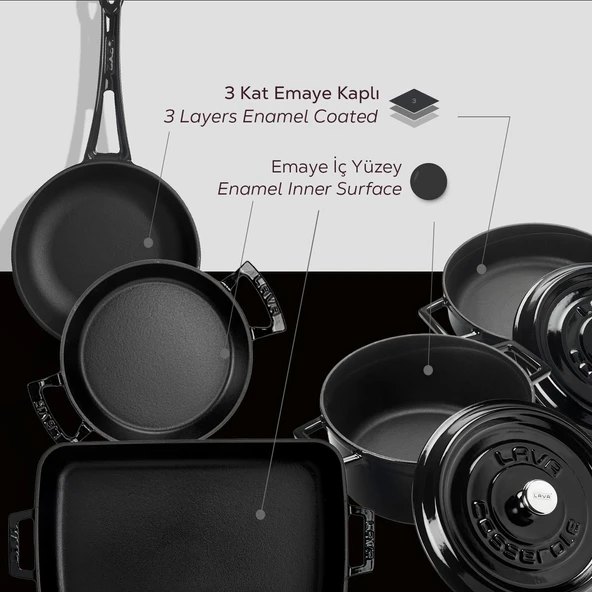 Lava Döküm 5x Trendy Serisi 8 Parça Tencere & Tava Seti  Siyah - Resim 5