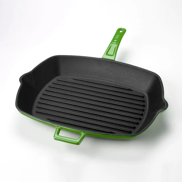 Lava Döküm Dikdörtgen Izgara Tava Döküm Demir Yekpare Saplı Ölçü 26x32cm.  Yeşil - Resim 3