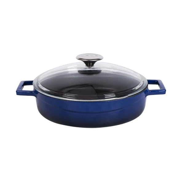 Lava Döküm Çok Amaçlı Yayvan Tencere. Glaze Serisi Çap(Ø)24cm. - Kırmızı  Mavi