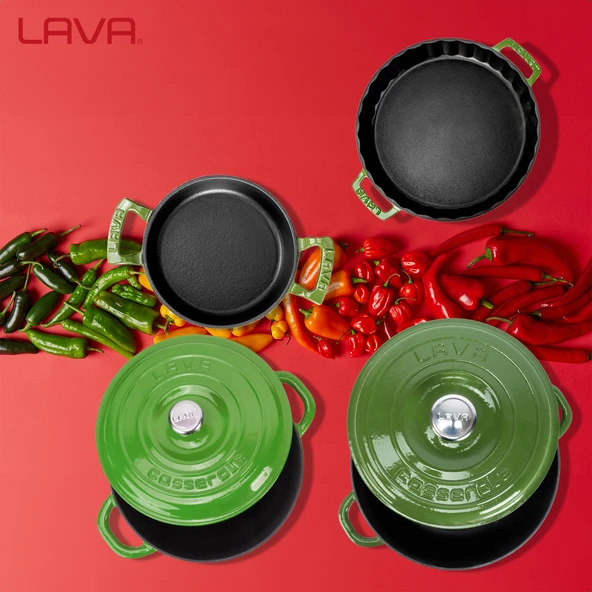 Lava Döküm 4X New Heritage Serisi Döküm Demir Tencere Tava Seti  Yeşil - Resim 6