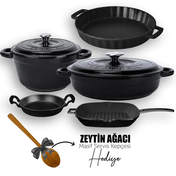 Lava Döküm 5X New Heritage Serisi Döküm Demir Tencere & Tava Seti  Siyah