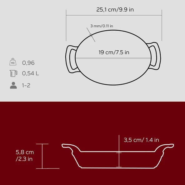 Lava Döküm Oval Sahan Döküm Demir Yekpare Çift Kulplu Ölçü 19x14cm.  Kırmızı - Resim 5