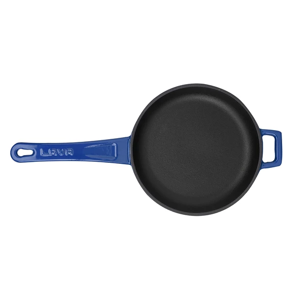 Lava Döküm Yuvarlak Kızartma Tavası Döküm Demir Yekpare Saplı Çap(Ø)16cm.  Mavi - Resim 3