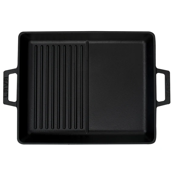 Lava Döküm Dikdörtgen Hibrit Izgara Tavası Döküm Demir Yekpare Çift Kulplu Ölçü 26x32cm. - Resim 2