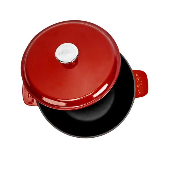 Lava Döküm Yuvarlak Tencere Döküm Demir Yekpare Kulplu. Çap(Ø)26cm. - Kırmızı - Resim 3