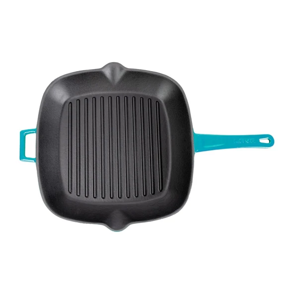 Lava Döküm Kare Izgara Tava Döküm Demir Yekpare Saplı Ölçü 26x26cm.  Turkuaz - Resim 3