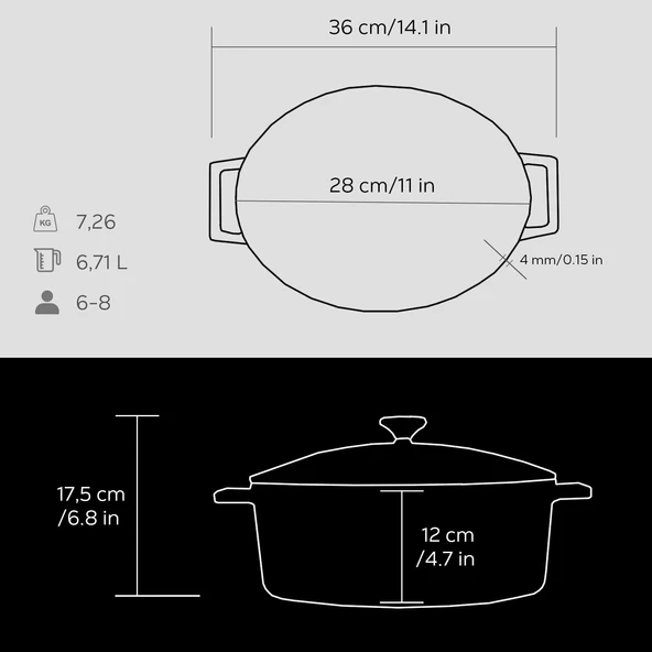 Lava Döküm Yuvarlak Tencere. Folk Çap(Ø)28cm.  Siyah - 5