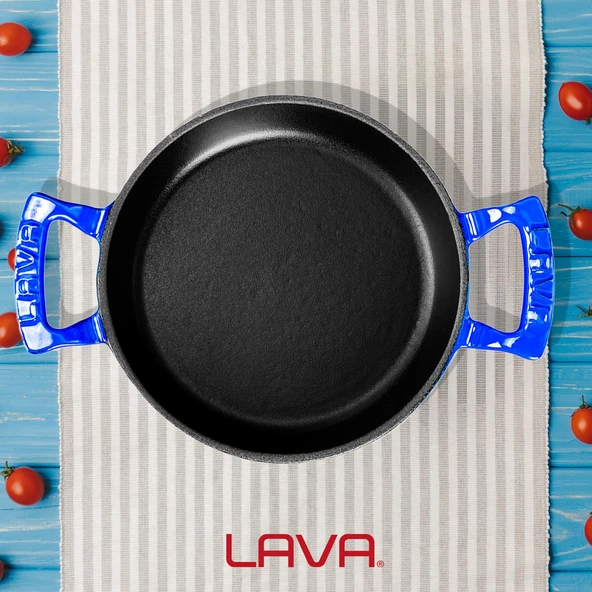 Lava Döküm Yuvarlak Sahan Döküm Demir Yekpare Çift Kulplu Çap(Ø)16cm.  Mavi - 7