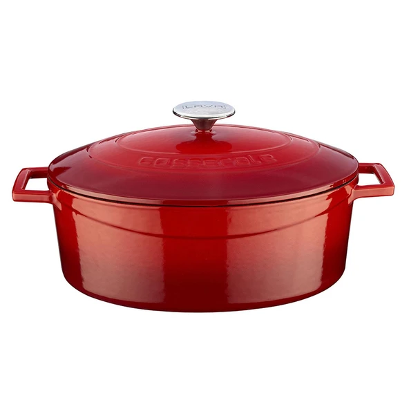 Lava Döküm Oval Tencere. Folk Serisi Ölçü 23x29cm.  Kırmızı ürün görseli