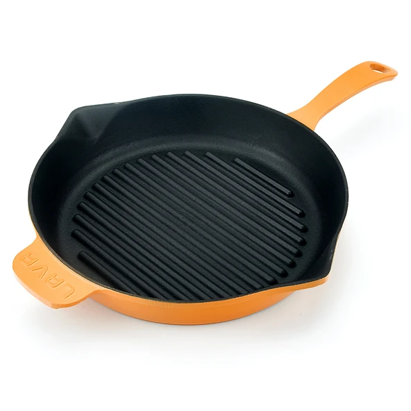 Lava Döküm Yuvarlak Izgara Tavası Döküm Demir Yekpare Saplı Spring Serisi Çap(Ø)28cm.  Turuncu - Resim 3