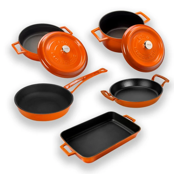 Lava Döküm 5x Trendy Serisi 8 Parça Tencere & Tava Seti  Turuncu - Resim 2