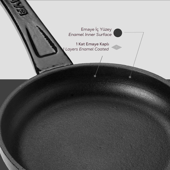 Lava Döküm Yuvarlak Kızartma Tavası Döküm Demir Yekpare Saplı Çap(Ø)16cm.  Siyah - Resim 6