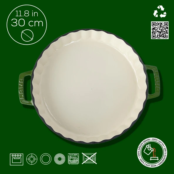 Lava Döküm Yuvarlak Rosto ve Fırın Tepsisi Edition Serisi Döküm Demir Yekpare Çift Kulplu Çap(Ø)30cm. Yeşil - 4