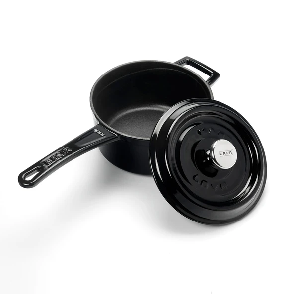 Lava Döküm Yuvarlak Sos Tenceresi. Döküm Demir Yekpare Saplı Trendy Serisi Çap(Ø16 cm.  Siyah - 2