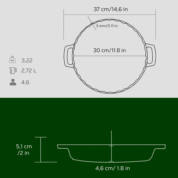Lava Döküm Yuvarlak Rosto ve Fırın Tepsisi Edition Serisi Döküm Demir Yekpare Çift Kulplu Çap(Ø)30cm. Yeşil - 5