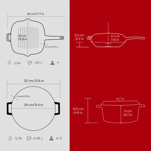 Lava Döküm Trendy 4 Parça Tencere Tava Seti  Kırmızı - 5