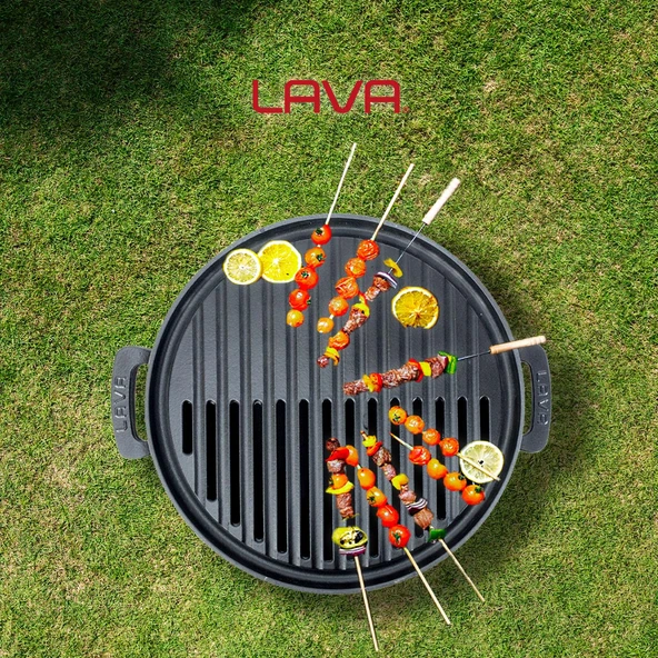 Lava Döküm Yuvarlak Mangal Izgara Set Döküm Demir Yekpare Çift Kulplu Çap (Ø)36cm. - 8