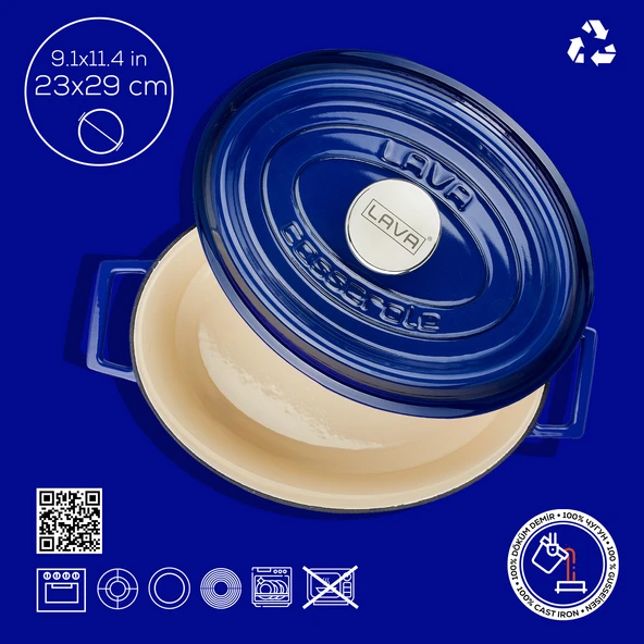 Lava Döküm Oval Tencere. Edition Serisi Ölçü 23x29cm.  Mavi - 4