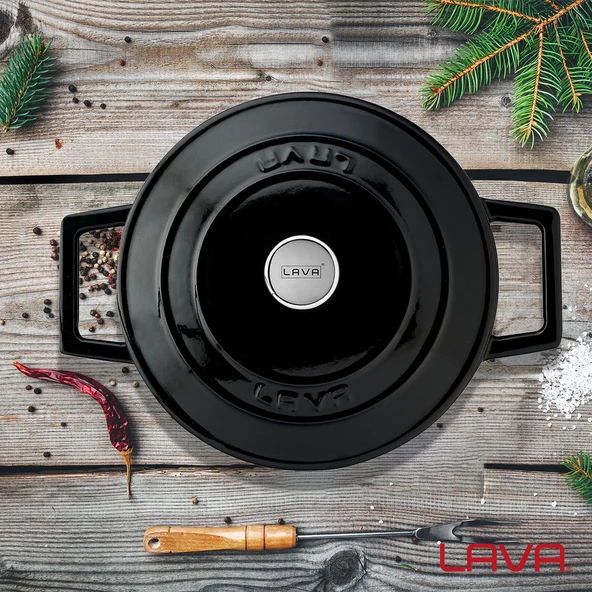 Lava Döküm Yuvarlak Tencere. Folk Çap(Ø)20cm.  Siyah - 7