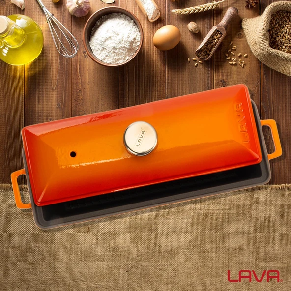 Lava Döküm Ekmek Tenceresi / Terrine Serisi. Ölçü 11x29cm.  Turuncu - 7