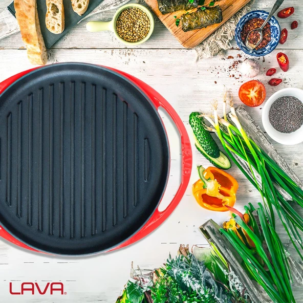 Lava Döküm Yuvarlak Izgara Tavası Döküm Demir Yekpare Kulplu Çap(Ø)28cm. - 7