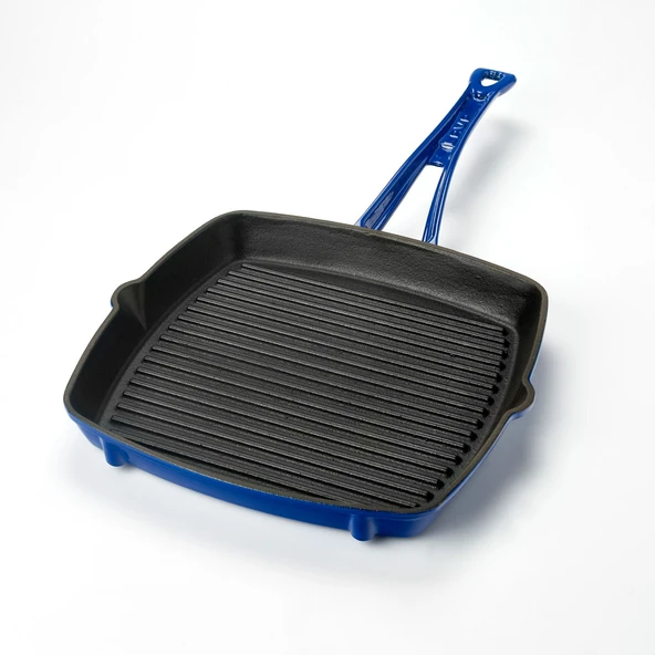 Lava Döküm Kare Izgara Tava Döküm Demir Yekpare Saplı. Ölçü 26x26cm.  Mavi - Resim 2