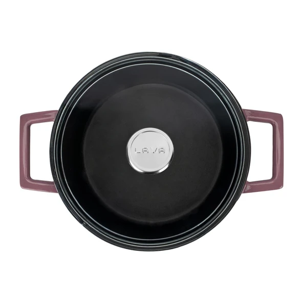 Lava Döküm Yuvarlak Tencere Cam kapaklı. Glaze Çap(Ø)24cm.  Mor - Resim 3
