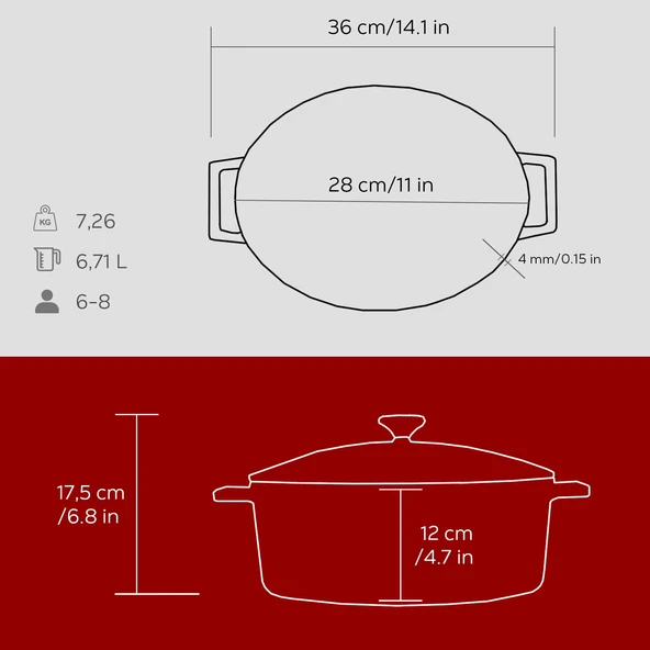 Lava Döküm Yuvarlak Tencere. Folk Çap(Ø)28cm.  Kırmızı - Resim 5