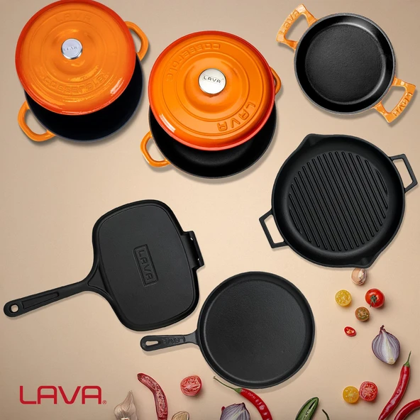 Lava Döküm 6x Trendy Serisi 9 Parça Tencere & Tava Seti  Turuncu - Resim 8