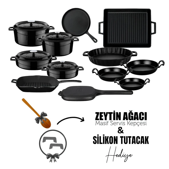 Lava Döküm 12x Trendy Serisi 17 Parça Tencere & Tava Seti  Siyah